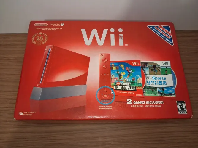 Caixa do Nintendo Wii vermelho edição especial Mario