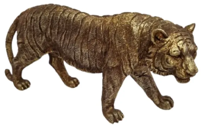 Estátua Tigre Decorativo Resina Ouro Velho Escultura Luxo