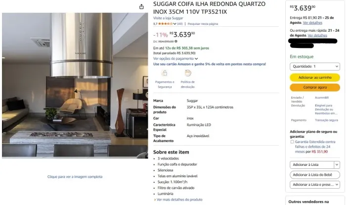 Vende-se: COIFA SUGGAR NOVA!