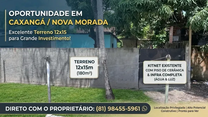 TERRENO COM KITNET (NOVA MORADA/CAXANGA)