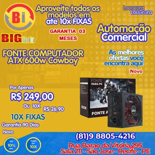 Fonte Knup ATX Cowboy Gamer, 600W - Em ate 10x Fixas