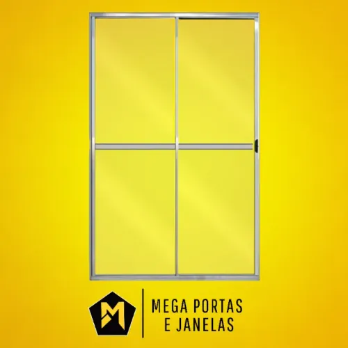 Porta Sacada Duas folhas Alumínio Brilhante - Linha 25 (Completa)