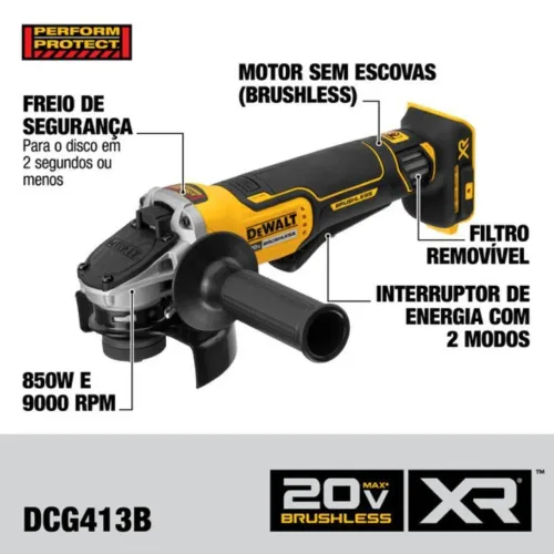 Esmerilhadeira 4.1/2 Pol. 20V MAX 10000 RPM - DEWALT-DCG413B-B2