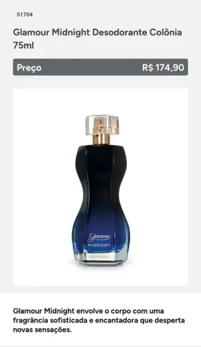 Desodorante Colônia Glamour Midnight 75ml - Novo