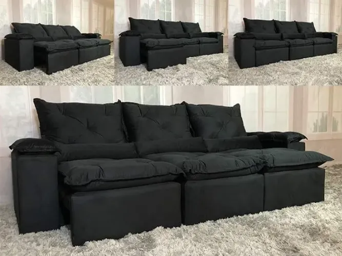 Sofá Retrátil Reclinável Saquarema 2.70m Preto Até 12x - Frete Grátis 