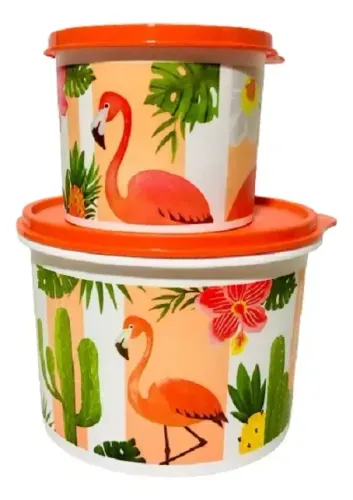 Tupperware Tupper Caixa Kit Flamingos 2 peças