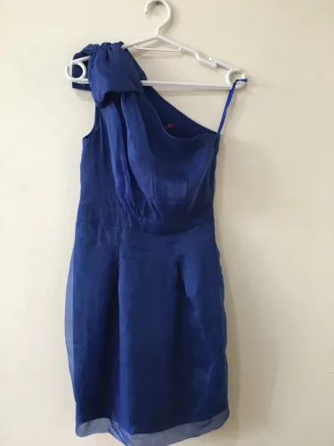 Vestido um ombro  azul bic festa seda TAM 38 Maria Bonita extra 