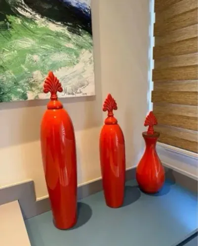 Conjunto de 3 Vasos Decorativos Vermelhos