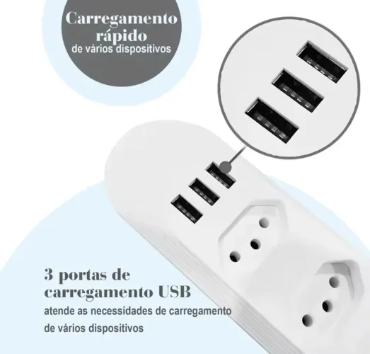 Extensor de tomada com carregamento USB
