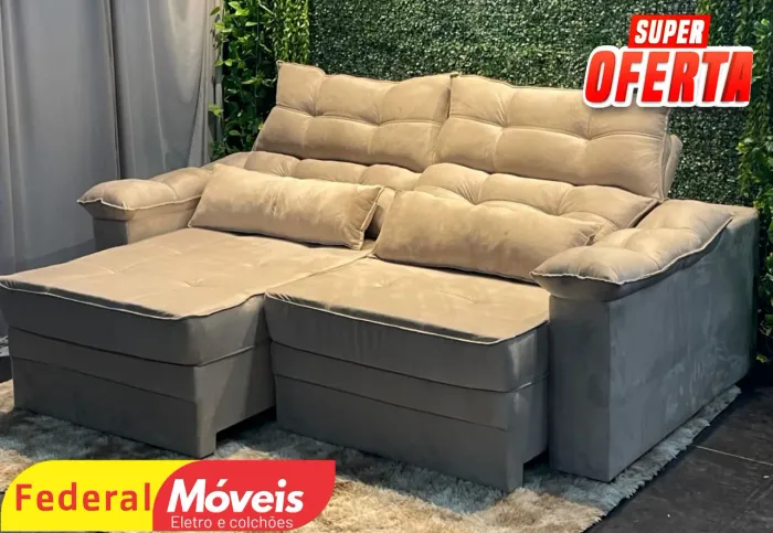 Sofá Retrátil e Reclinável 2,00m em Veludo - Lançamento - Fazemos Entregas 