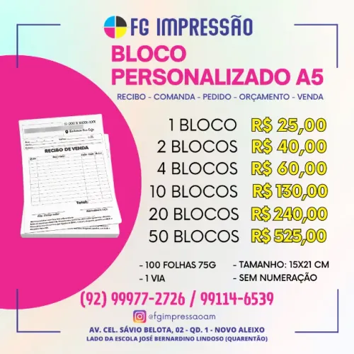 Blocos de Recibo Pedido Orçamento Personalizados