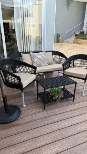 Conjunto de sofa 3 pecas em alumínio com corda nautica 