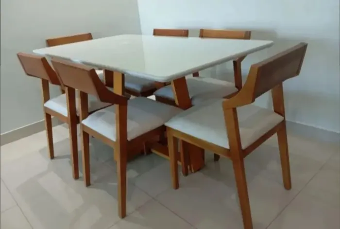 Mesa de jantar lopas madeira maciça 6 cadeiras 