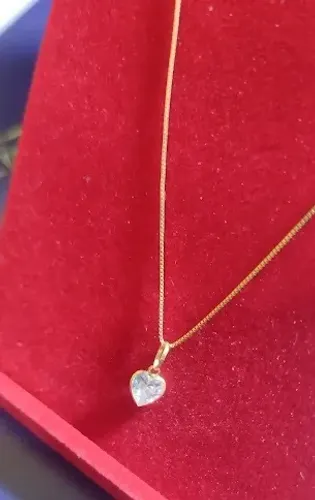 Conjunto Feminino Ouro 18 Kilates Colar 2.10 Gramas 55 Cm 0.5mm e Pingente Coração Zircôni