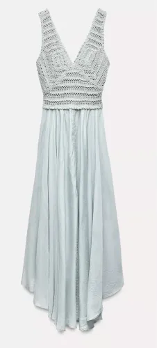 Vestido combinado organza e tricot azul claro 