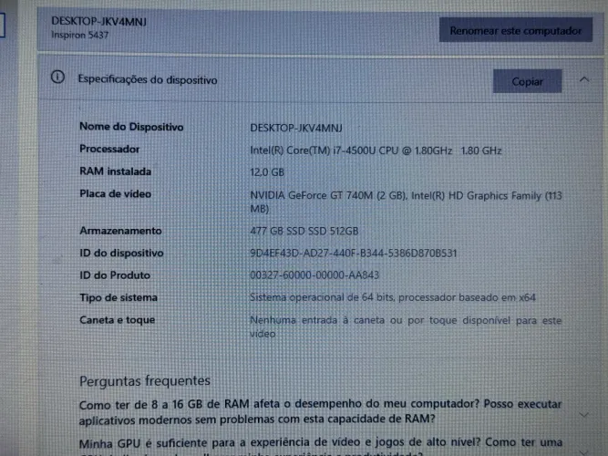 NOTEBOOK DELL I7 - RÁPIDO - SSD 512GB - 12GB RAM