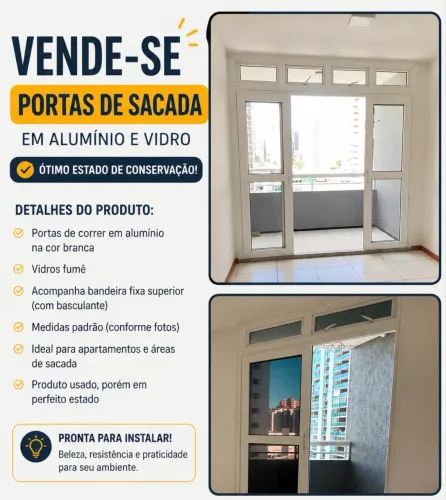 Porta de Alumínio com Vidro para Sacada - Excelente Estado