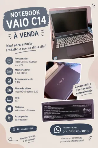 NOTEBOOK VAIO C14 À VENDA