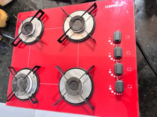 Cooktop 4 Bocas Ultra Chama Vermelho Chapa