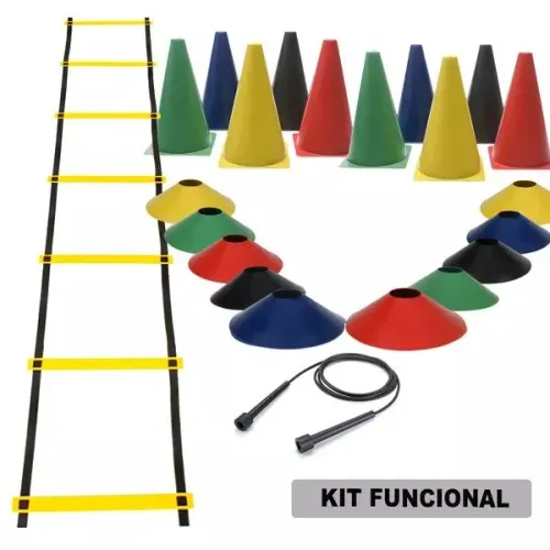 Kit funcional 01 escada + 10 cones + 10 pratos + 01 corda treino. completo.