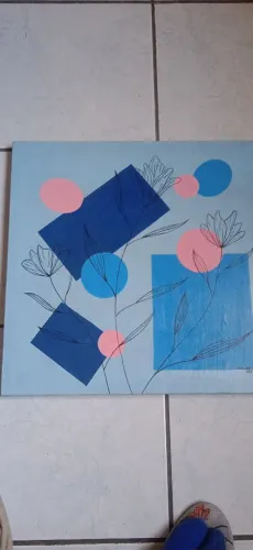 Pintura quadro original floral orgânico 40x40 cm