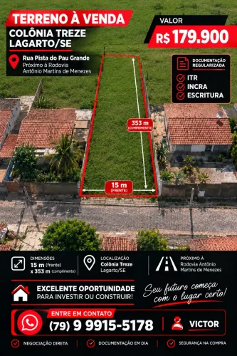 OPORTUNIDADE DE TERRENO NA COLÔNIA TREZE