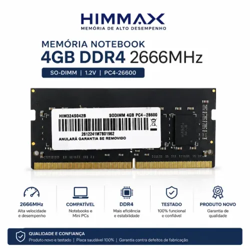 Memória RAM 4GB DDR4 2666MHz Notebook SODIMM