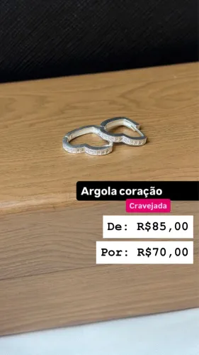 Par de Argolas Coração Cravejado Prata 925