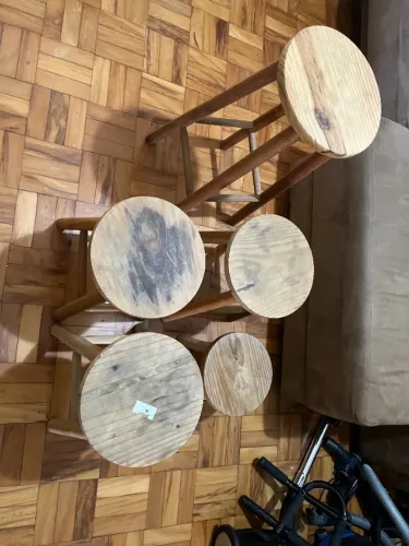 Kit 5 Banquinhos de Madeira, 3 Tamanhos - Pacote Completo