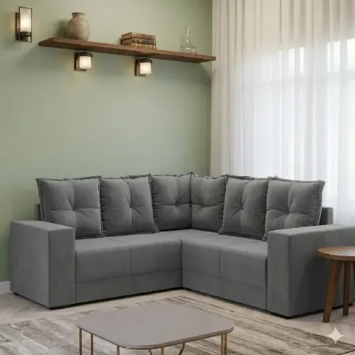 Sofa de canto Cancum cinza veludo novo de loja