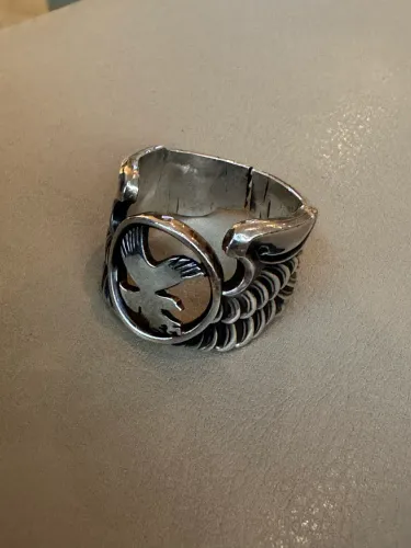 Anel aviador masculino de prata de lei