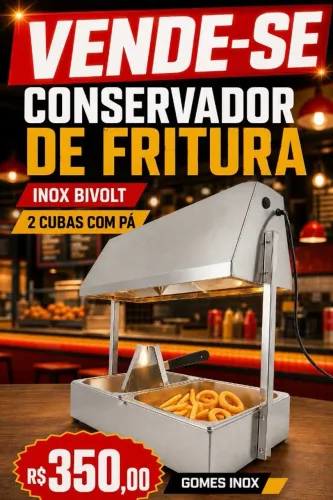Conservador de Frituras Inox Bivolt 2 Cubas Com Pá para Batata GOMES INOX 