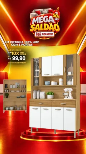 Kit Cozinha 100% MDF com 8 Portas