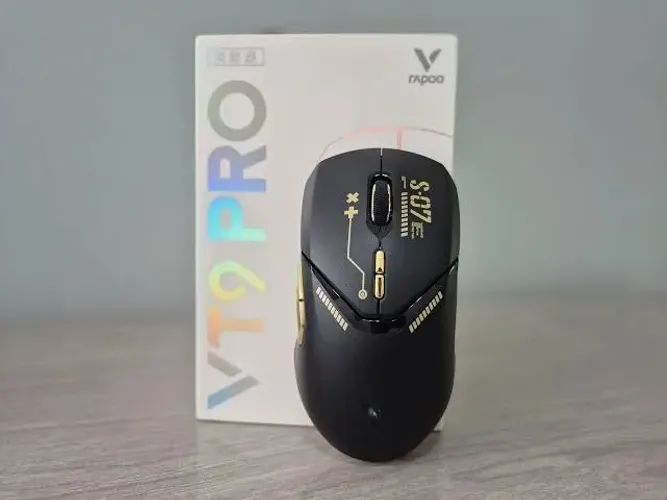 Mouse Gamer Sem Fio Rapoo VT9 Pro Óptico 26000dpi 8 Botões Preto Dourado 3398 4k/8k<br>