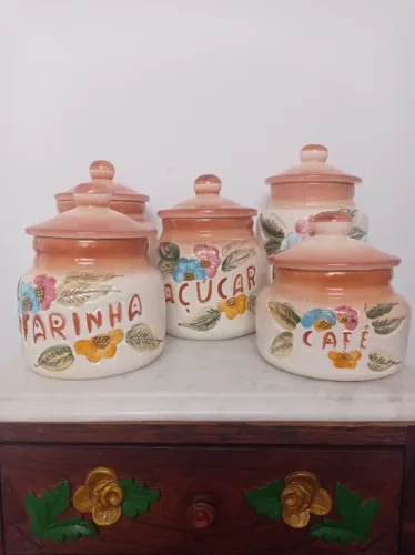 Kit 5 Porta Mantimentos Porcelana Antiguidade