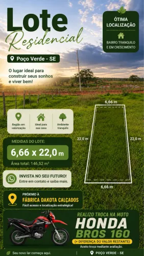 chão de casa/ lote residencial 6,66X22,0 EM POÇO VERDE