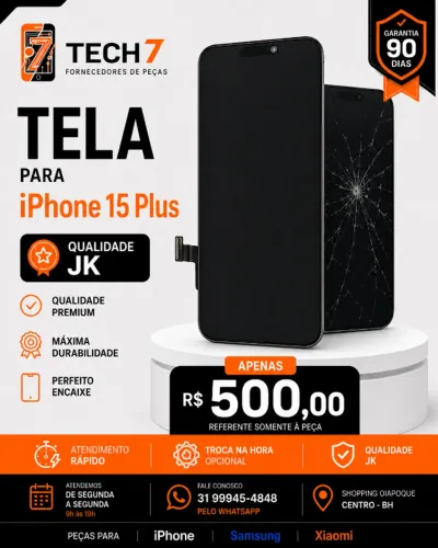 Tela iPhone 15 Plus JK com Garantia de 90 Dias