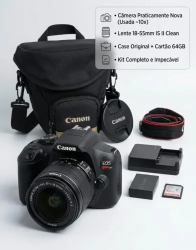 Canon EOS Rebel T7 + Lente 18-55mm | Impecável (~10 Uso) + Case e Cartão