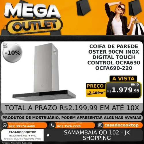 COIFA DE PAREDE OSTER 90CM INOX DIGITAL TOUCH CONTROL OCFA690-220