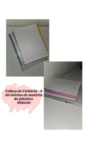 Folhas de Fichário + divisórias de matéria de plástico