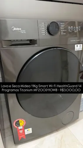Lava e Seca Midea 11Kg Smart Wi-Fi HealthGuard 14 Programas Titanium MF200D110WB