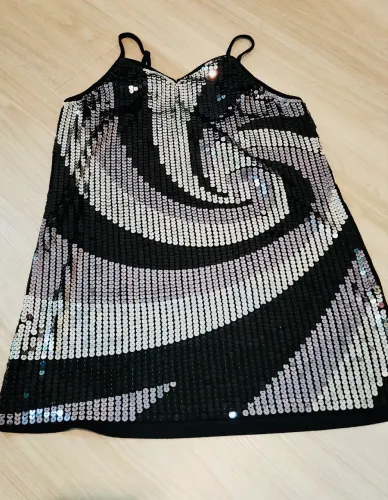 Blusa de paetês preto e prata - Tam M