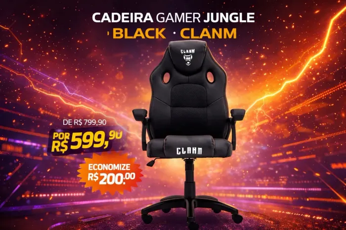 CADEIRA GAMER JUNGLE BLACK - CLANM ! PROMOÇÃO !