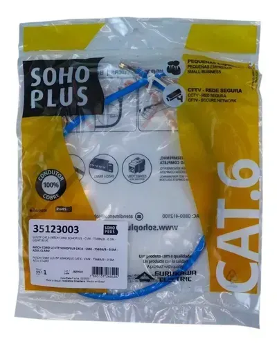 KIT COM 6UN Patch Cord Cat6 Azul 0,5 Metro Furukawa Soho Plus - Cabo de Rede RJ4