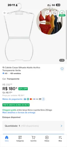 Cabide de corpo acrílico reforçado