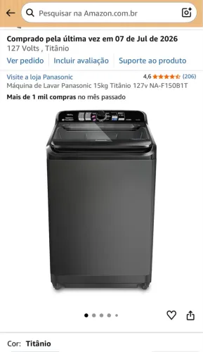 Máquina de Lavar Panasonic 15kg Titânio - Nova