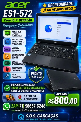 Acer ES1 572 i3 7ª geração 8GB DDR4 