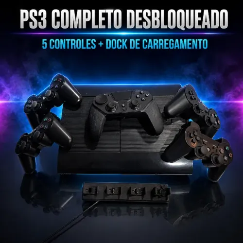 PS3 Slim Desbloqueado (HEN) + 10 Jogos + 5 Controles