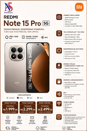 Celular Xiaomi Redmi Note 15 Pro 5g 512gb 12gb Ram (Roxo Preto Redmi Note 15 Pro 5G, Novo)