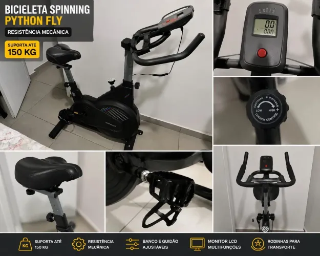 Bicicleta Spinning Python Fly - Resistência Mecânica - Até 150 kg - Usada Pouco 